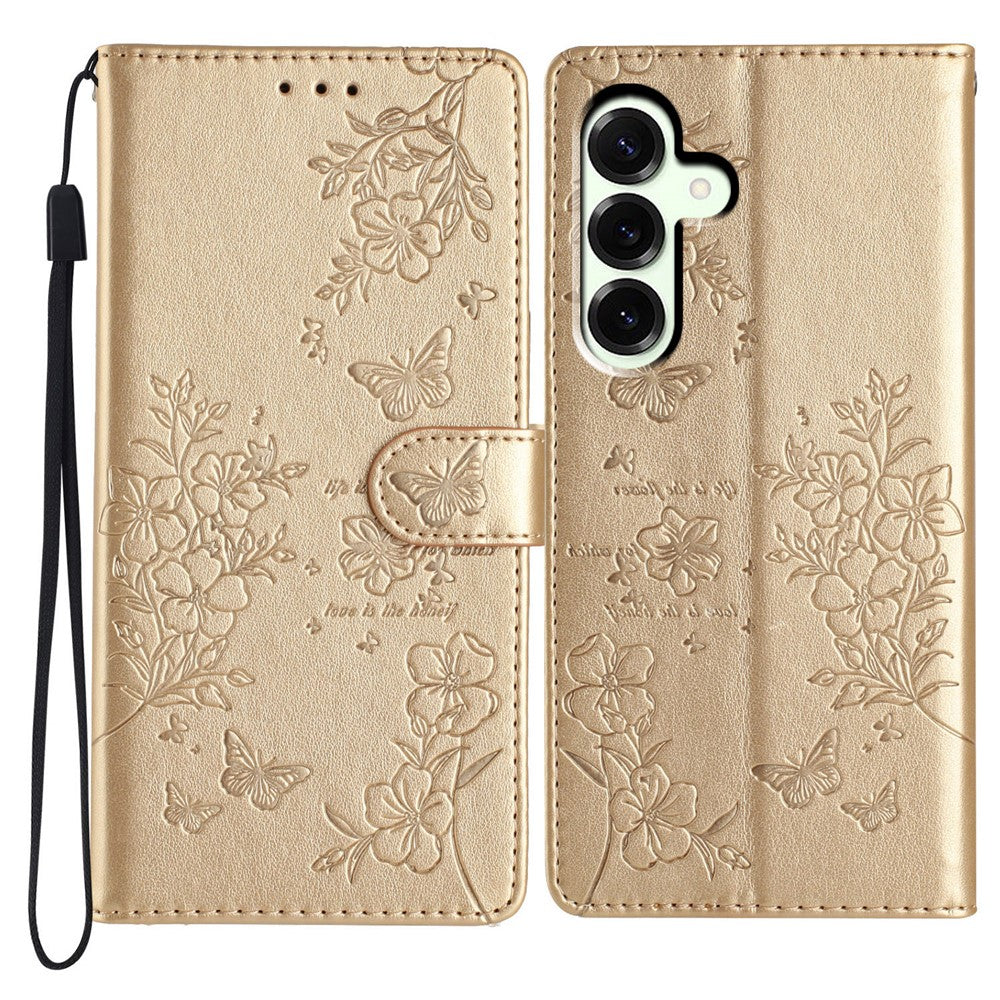 Til Samsung Galaxy A18 4G Pung Telefoncover Sommerfugl Blomsterpræg Læder Flip Cover med Rem