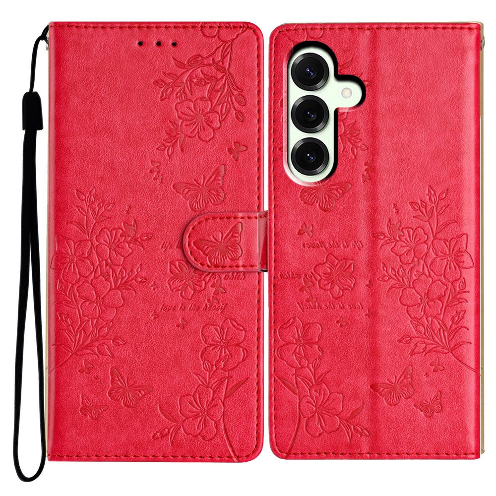 Til Samsung Galaxy A18 4G Pung Telefoncover Sommerfugl Blomsterpræg Læder Flip Cover med Rem