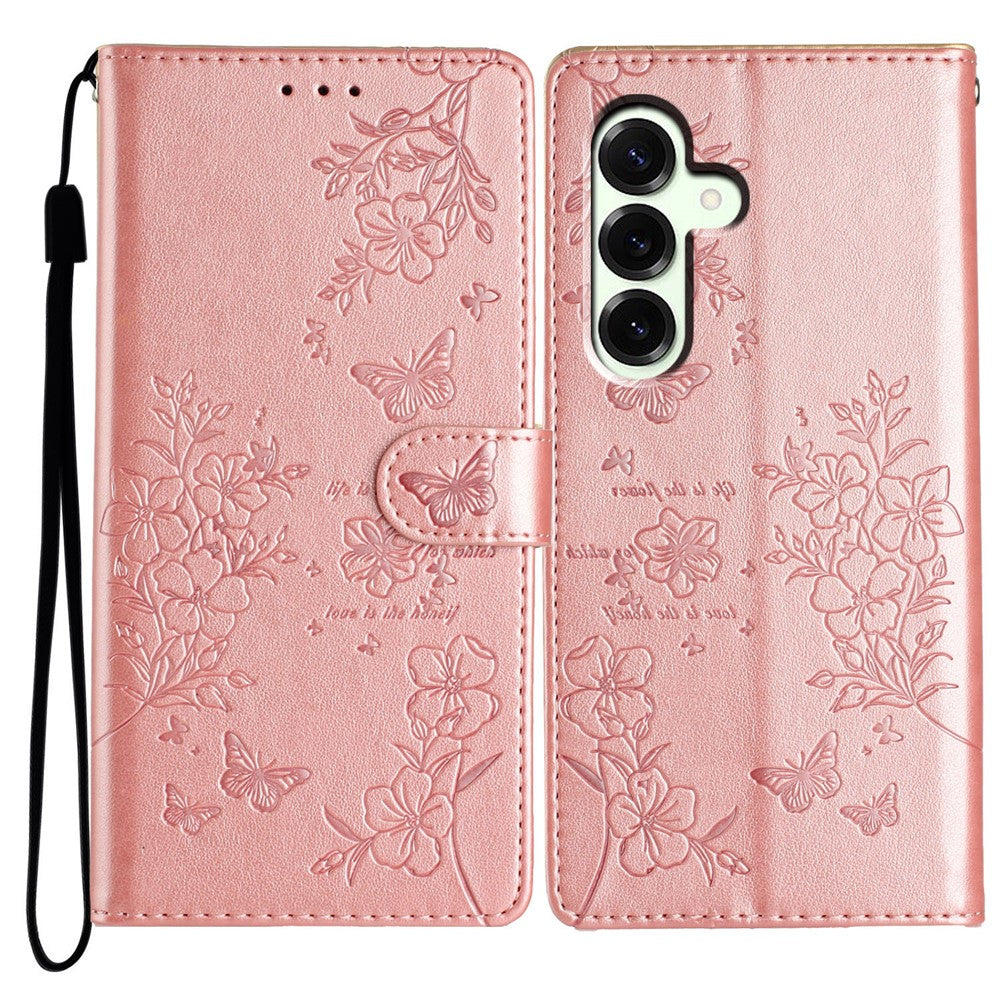 Til Samsung Galaxy A18 4G Pung Telefoncover Sommerfugl Blomsterpræg Læder Flip Cover med Rem