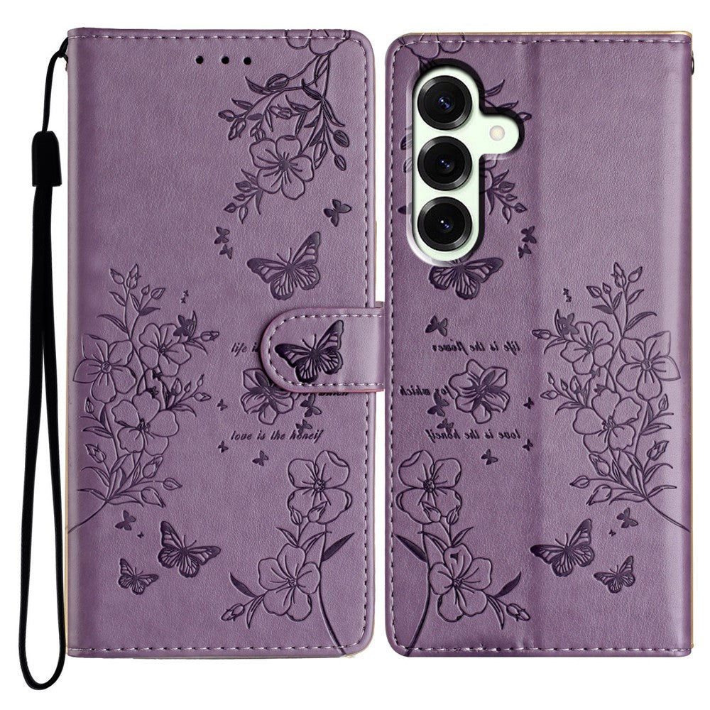Til Samsung Galaxy A18 4G Pung Telefoncover Sommerfugl Blomsterpræg Læder Flip Cover med Rem