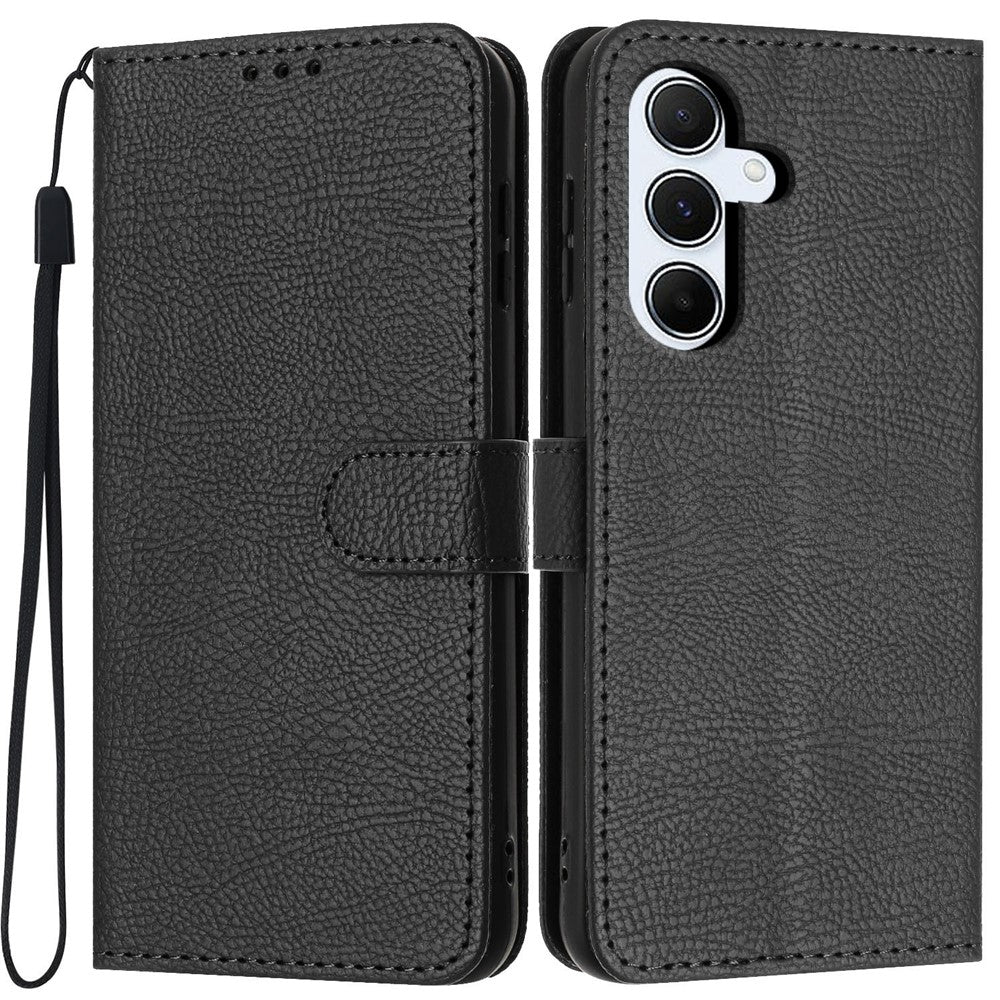For Samsung Galaxy A18 4G Wallet Case Litchi Texture Leather Flip Cover with Card Slots and Hand Strap