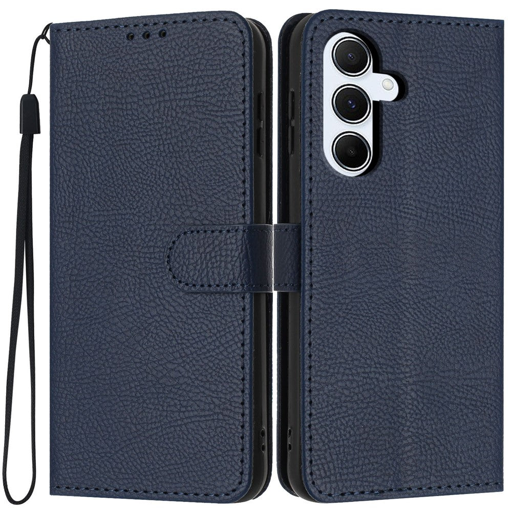 For Samsung Galaxy A18 4G Wallet Case Litchi Texture Leather Flip Cover with Card Slots and Hand Strap