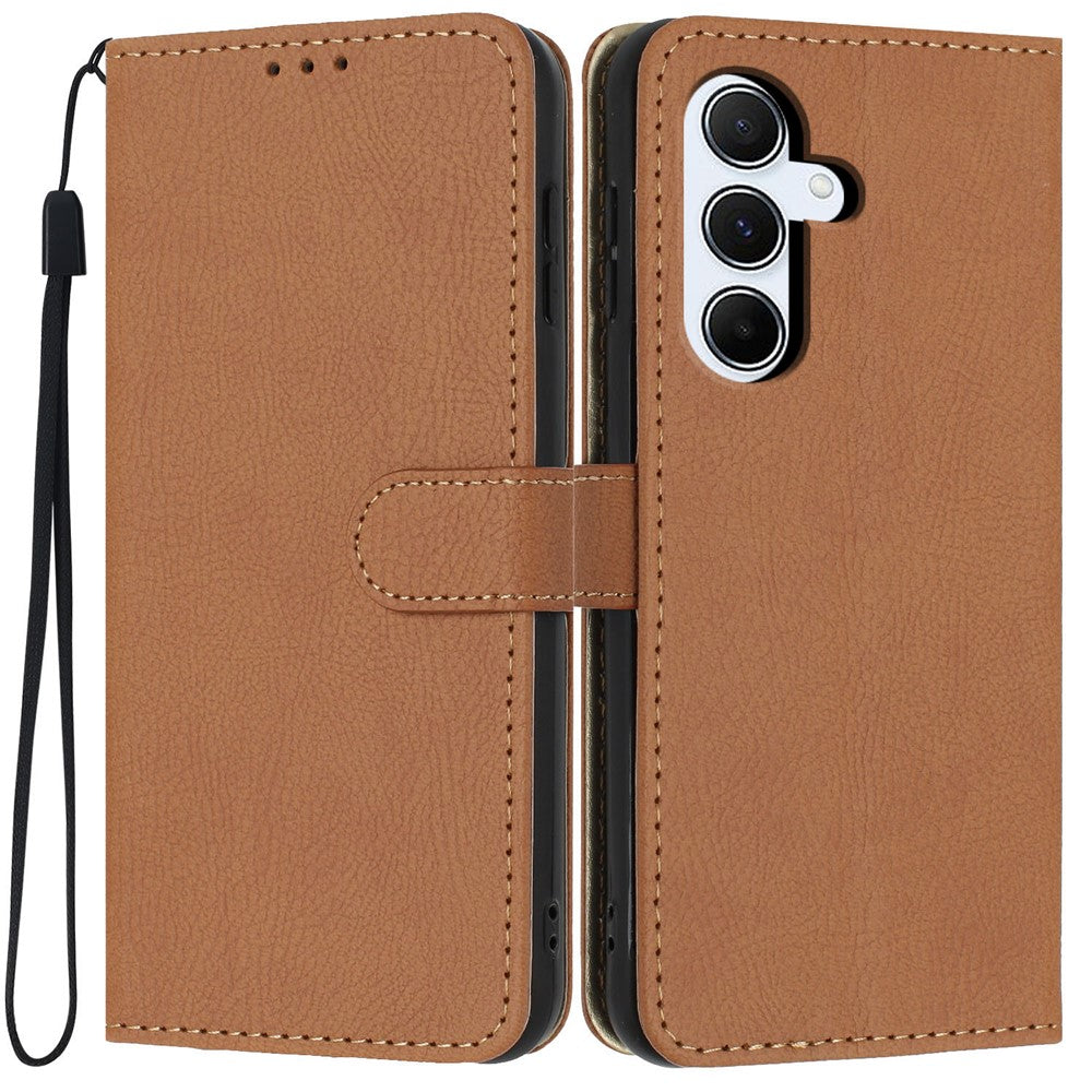 For Samsung Galaxy A18 4G Wallet Case Litchi Texture Leather Flip Cover with Card Slots and Hand Strap