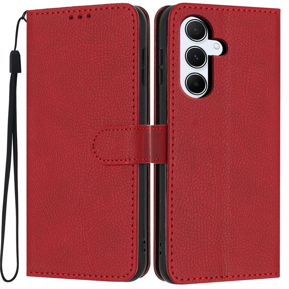 For Samsung Galaxy A18 4G Wallet Case Litchi Texture Leather Flip Cover with Card Slots and Hand Strap