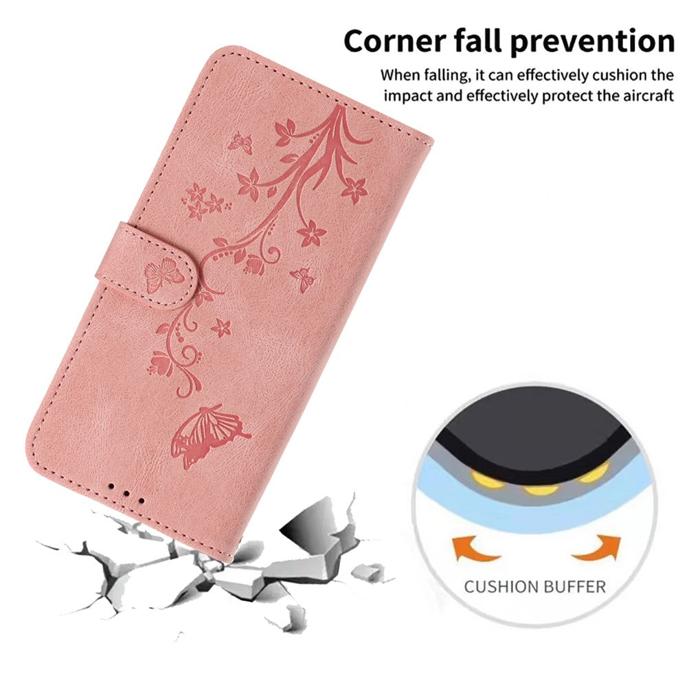 For Samsung Galaxy A18 4G Wallet Case Butterfly Flower Imprint PU Leather Phone Cover with Wrist Strap