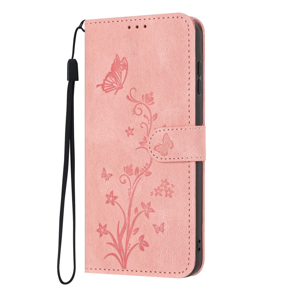 For Samsung Galaxy A18 4G Wallet Case Butterfly Flower Imprint PU Leather Phone Cover with Wrist Strap