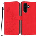 For Samsung Galaxy A18 4G Wallet Case Butterfly Flower Imprint PU Leather Phone Cover with Wrist Strap