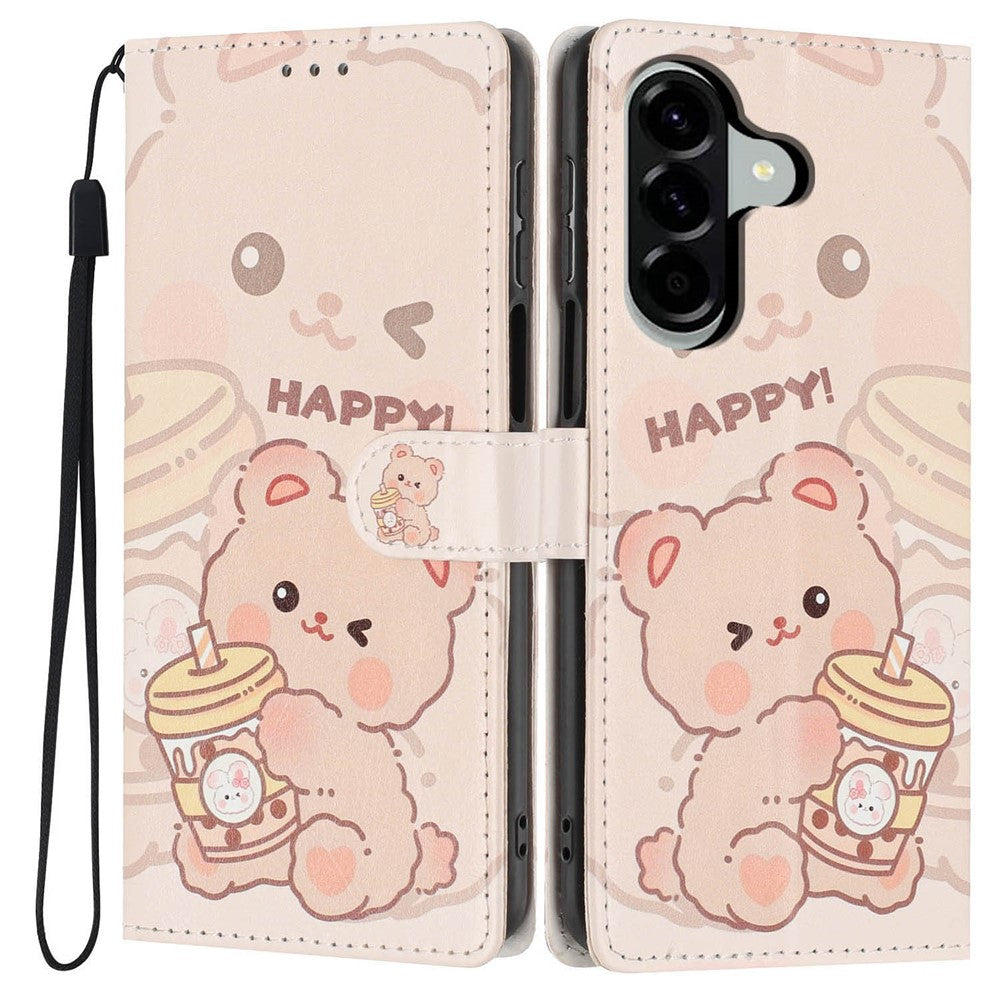 For Samsung Galaxy A18 4G Wallet Cover med Mønsterprint, PU Læder, Standerfunktion og Håndledsrem