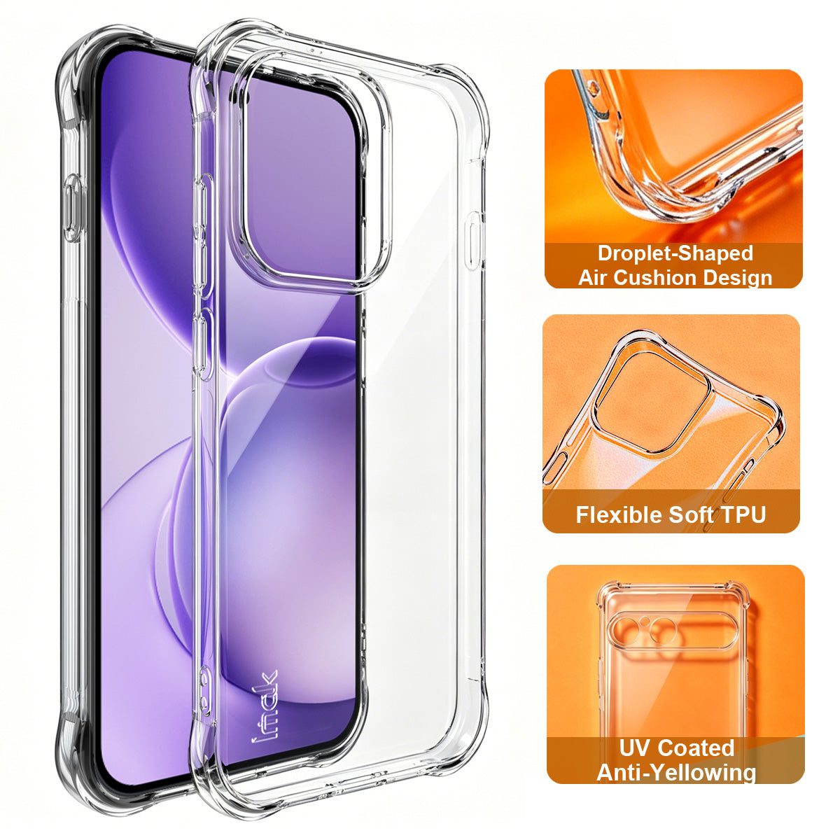 IMAK för Oppo Reno16 Pro 5G (Global) / Oppo Reno16 5G (Global) Skal TPU mobilskydd Airbag Stötsäkert Skydd - Transparent