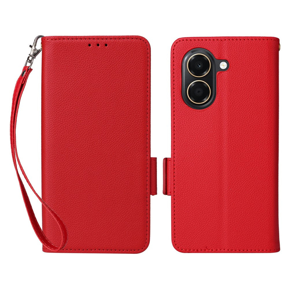 For Honor Play 80 Plus 5G / X7e 4G Case Litchi Texture Wallet Leather Phone Cover with Wrist Strap