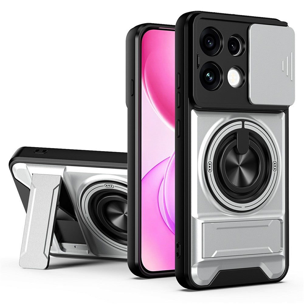 For Oppo Reno16 F 5G  /  Reno16 FS 5G Magnetic Case Ring Holder Foldable Kickstand TPU PC Phone Cover with Camera Lens Slider