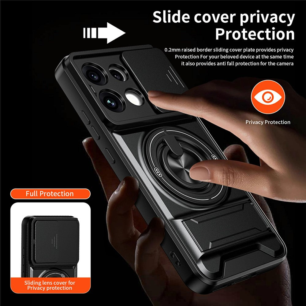 For Oppo Reno16 F 5G  /  Reno16 FS 5G Magnetic Case Ring Holder Foldable Kickstand TPU PC Phone Cover with Camera Lens Slider