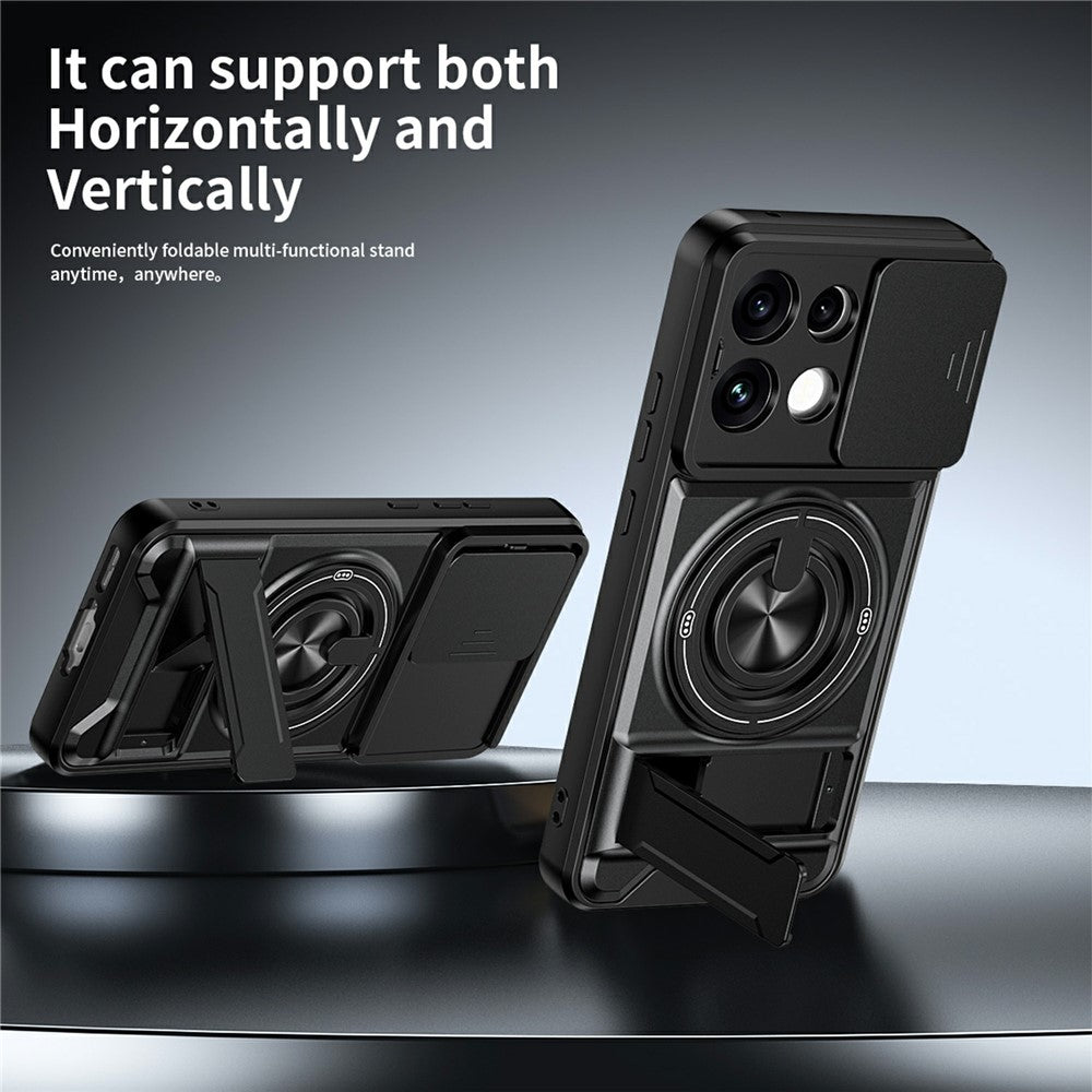 For Oppo Reno16 F 5G  /  Reno16 FS 5G Magnetic Case Ring Holder Foldable Kickstand TPU PC Phone Cover with Camera Lens Slider