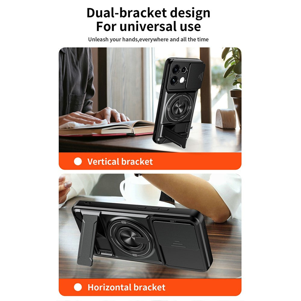 For Oppo Reno16 F 5G  /  Reno16 FS 5G Magnetic Case Ring Holder Foldable Kickstand TPU PC Phone Cover with Camera Lens Slider