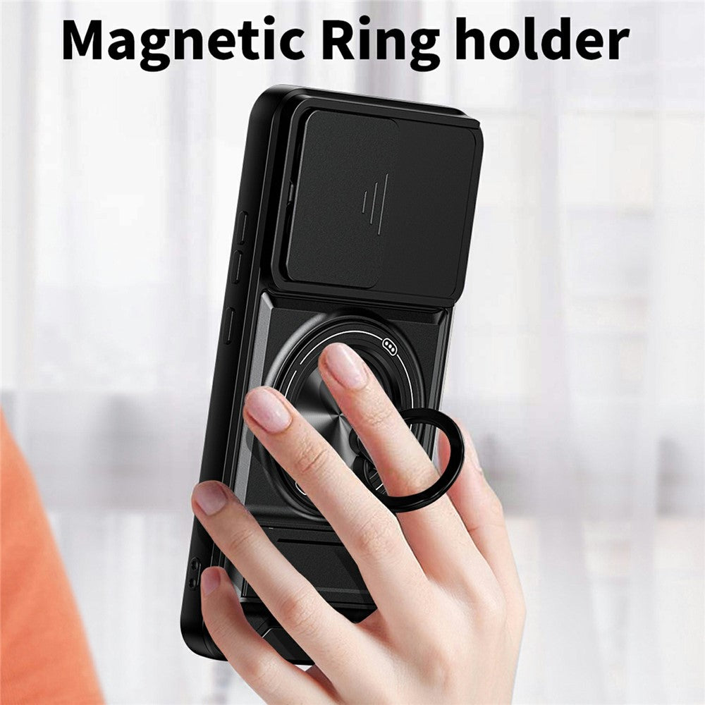 For Oppo Reno16 F 5G  /  Reno16 FS 5G Magnetic Case Ring Holder Foldable Kickstand TPU PC Phone Cover with Camera Lens Slider