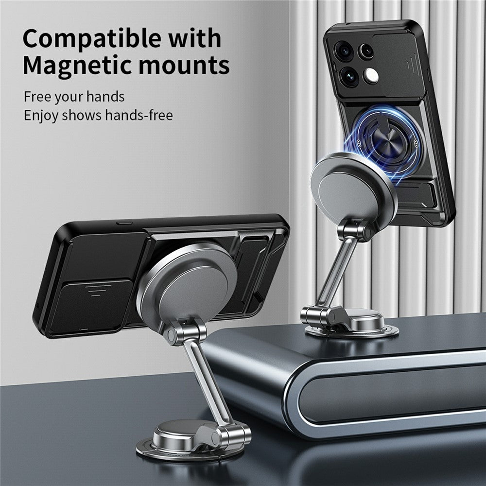 For Oppo Reno16 F 5G  /  Reno16 FS 5G Magnetic Case Ring Holder Foldable Kickstand TPU PC Phone Cover with Camera Lens Slider