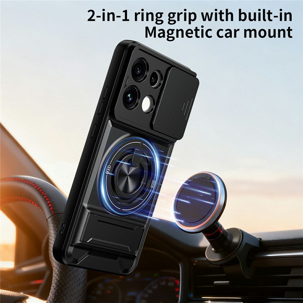For Oppo Reno16 F 5G  /  Reno16 FS 5G Magnetic Case Ring Holder Foldable Kickstand TPU PC Phone Cover with Camera Lens Slider