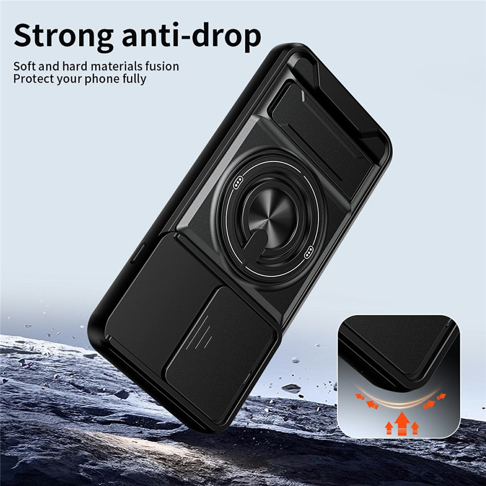For Oppo Reno16 F 5G  /  Reno16 FS 5G Magnetic Case Ring Holder Foldable Kickstand TPU PC Phone Cover with Camera Lens Slider