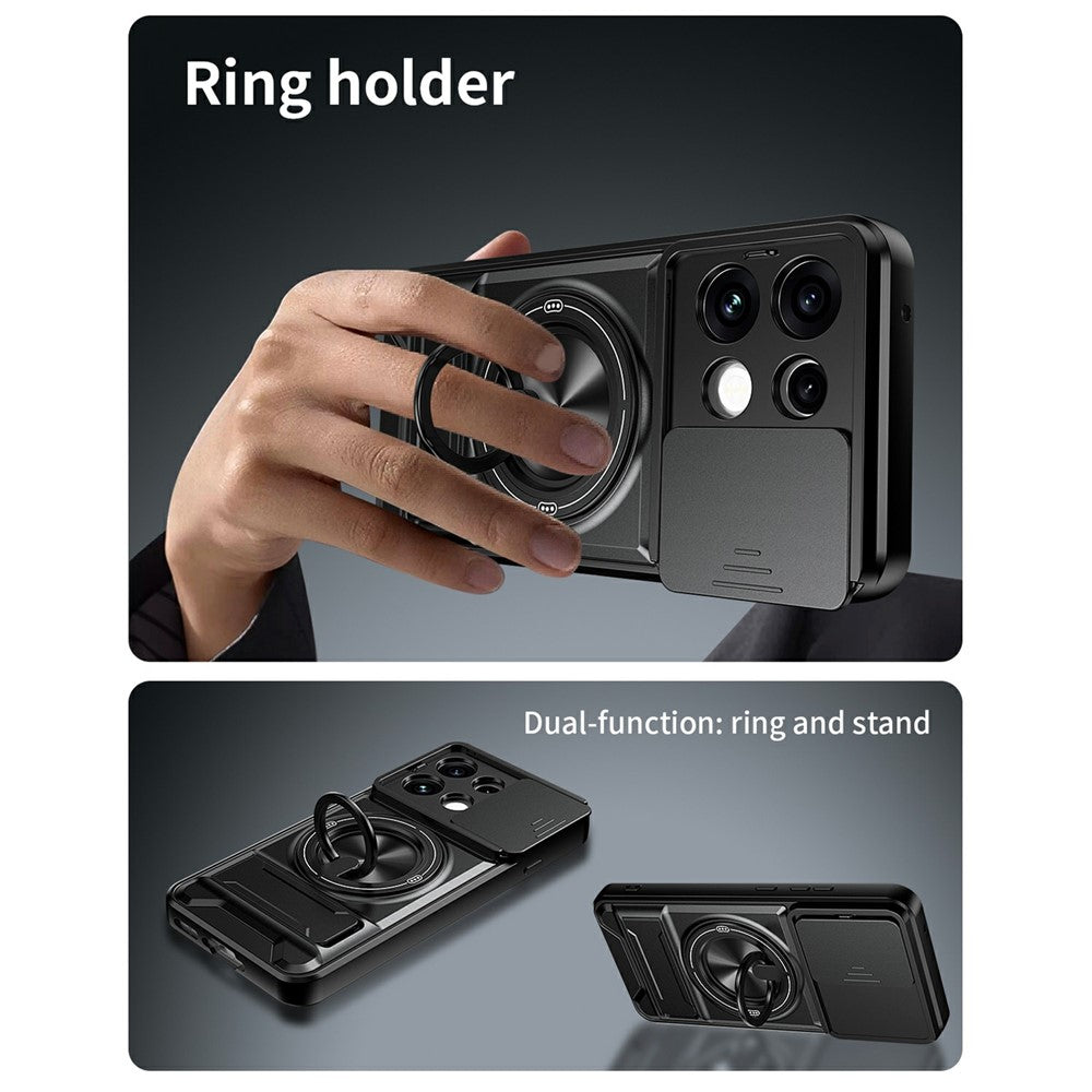 For Oppo Reno16 F 5G  /  Reno16 FS 5G Magnetic Case Ring Holder Foldable Kickstand TPU PC Phone Cover with Camera Lens Slider