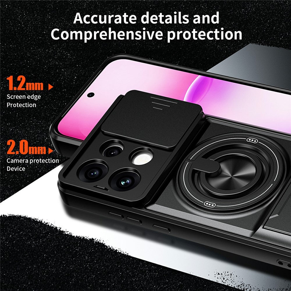 For Oppo Reno16 F 5G  /  Reno16 FS 5G Magnetic Case Ring Holder Foldable Kickstand TPU PC Phone Cover with Camera Lens Slider
