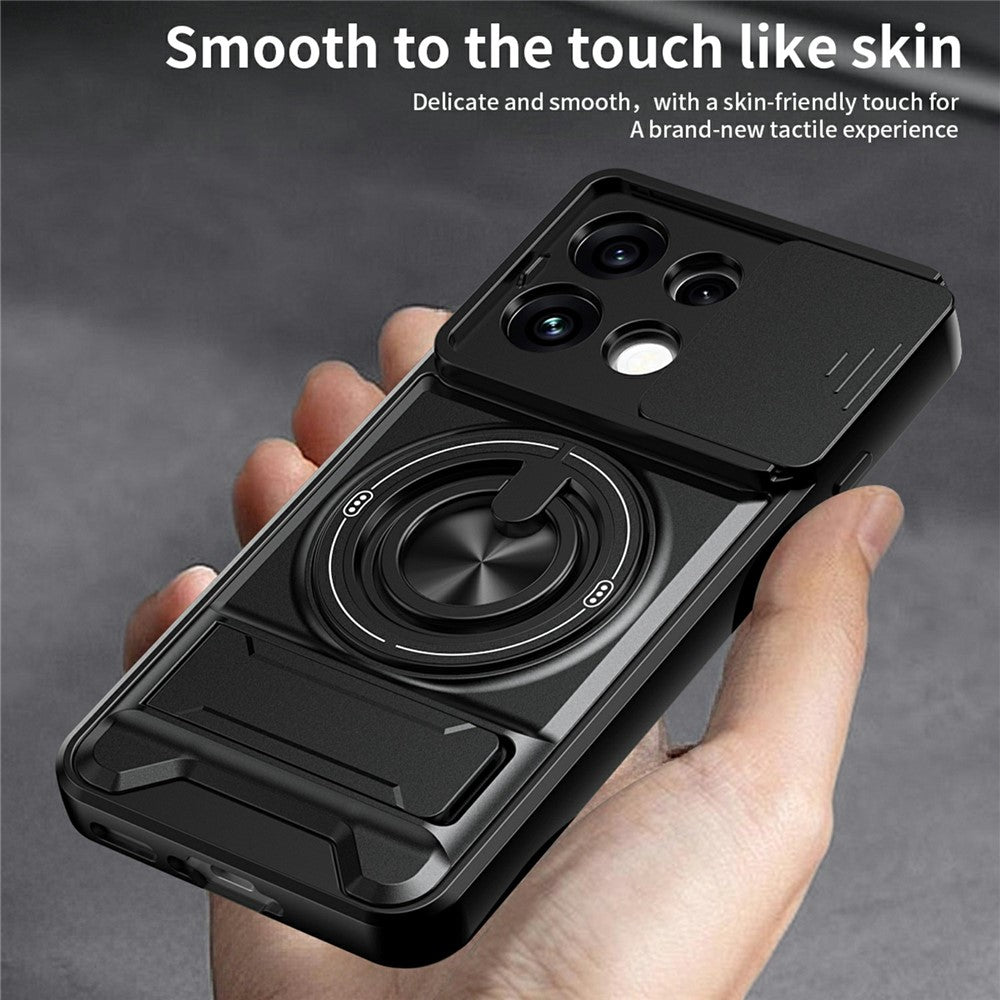 For Oppo Reno16 F 5G  /  Reno16 FS 5G Magnetic Case Ring Holder Foldable Kickstand TPU PC Phone Cover with Camera Lens Slider