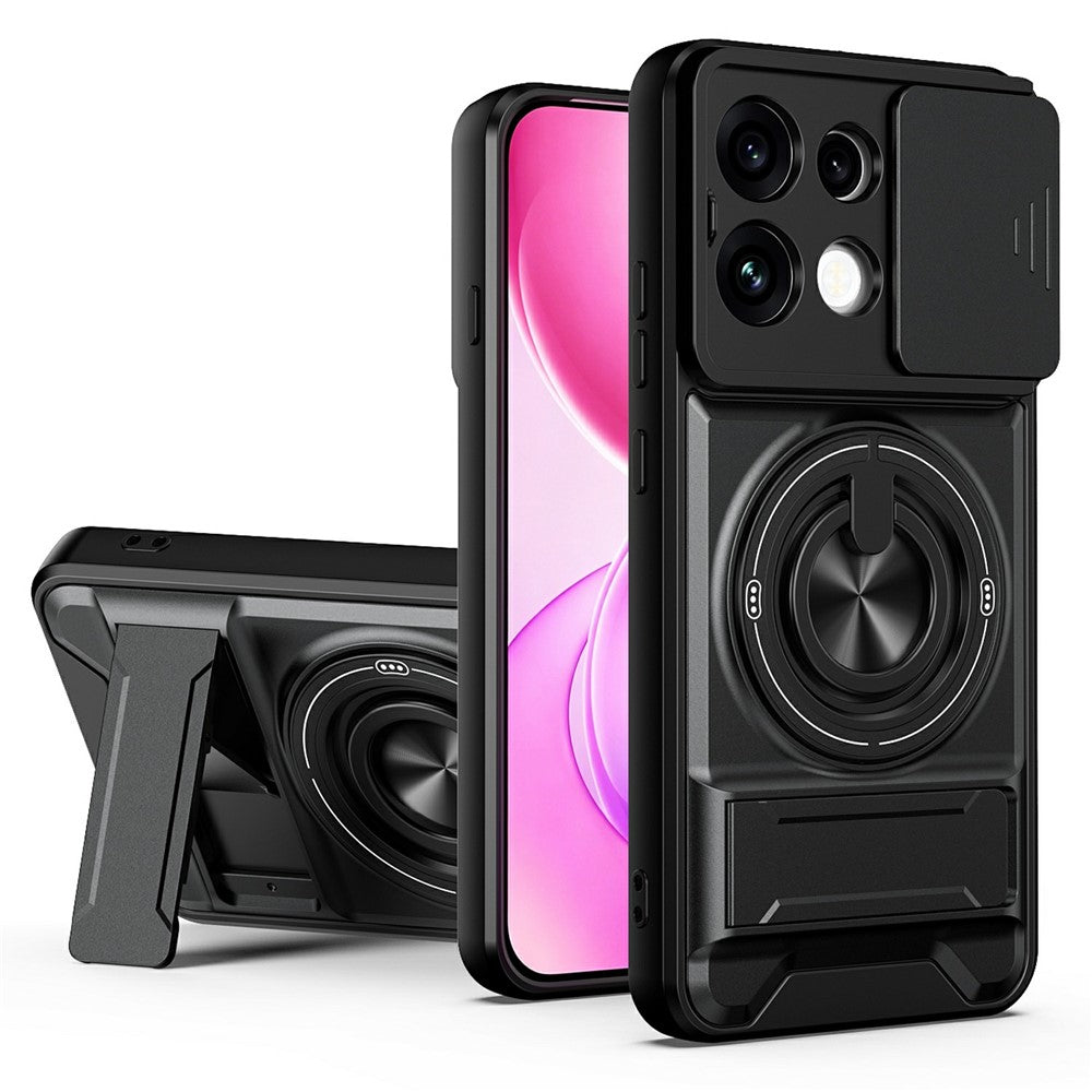 For Oppo Reno16 F 5G  /  Reno16 FS 5G Magnetic Case Ring Holder Foldable Kickstand TPU PC Phone Cover with Camera Lens Slider
