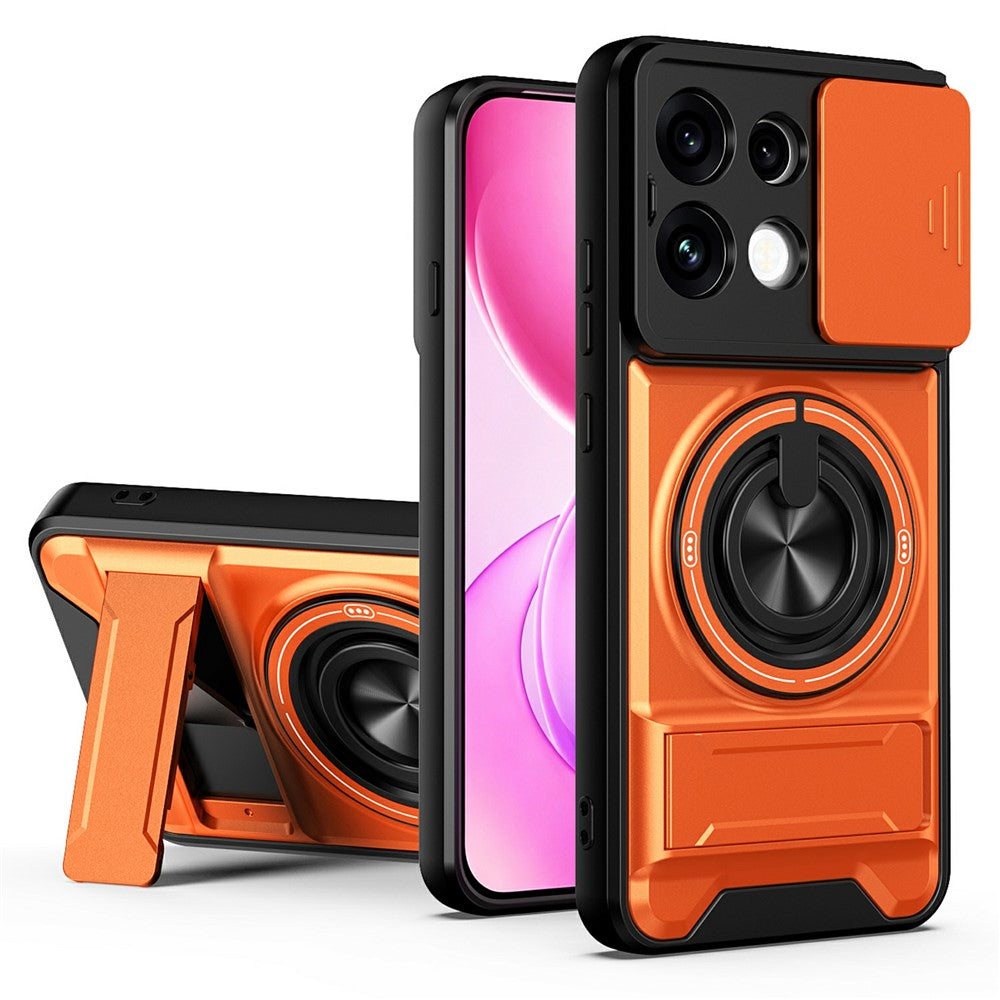 For Oppo Reno16 F 5G  /  Reno16 FS 5G Magnetic Case Ring Holder Foldable Kickstand TPU PC Phone Cover with Camera Lens Slider