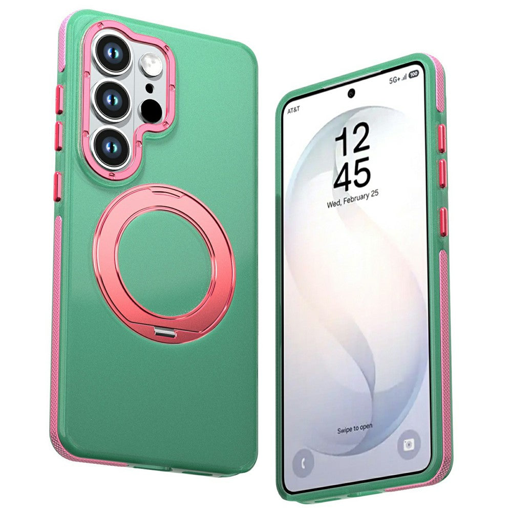 For Samsung Galaxy S24 Ultra Case Rotating Kickstand Contrasting Color Design PC + TPU Phone Cover