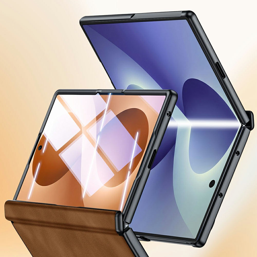 Til Samsung Galaxy Z Fold8 cover hængselbeskyttelse læder + PC telefoncover med HD klar hærdet glasfilm