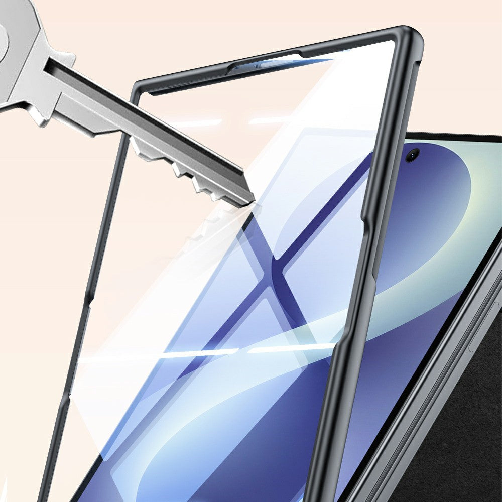 Til Samsung Galaxy Z Fold8 cover hængselbeskyttelse læder + PC telefoncover med HD klar hærdet glasfilm