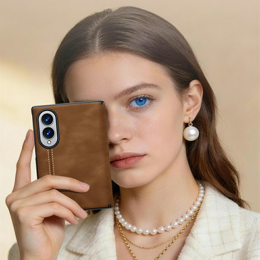 Til Samsung Galaxy Z Fold8 cover hængselbeskyttelse læder + PC telefoncover med HD klar hærdet glasfilm