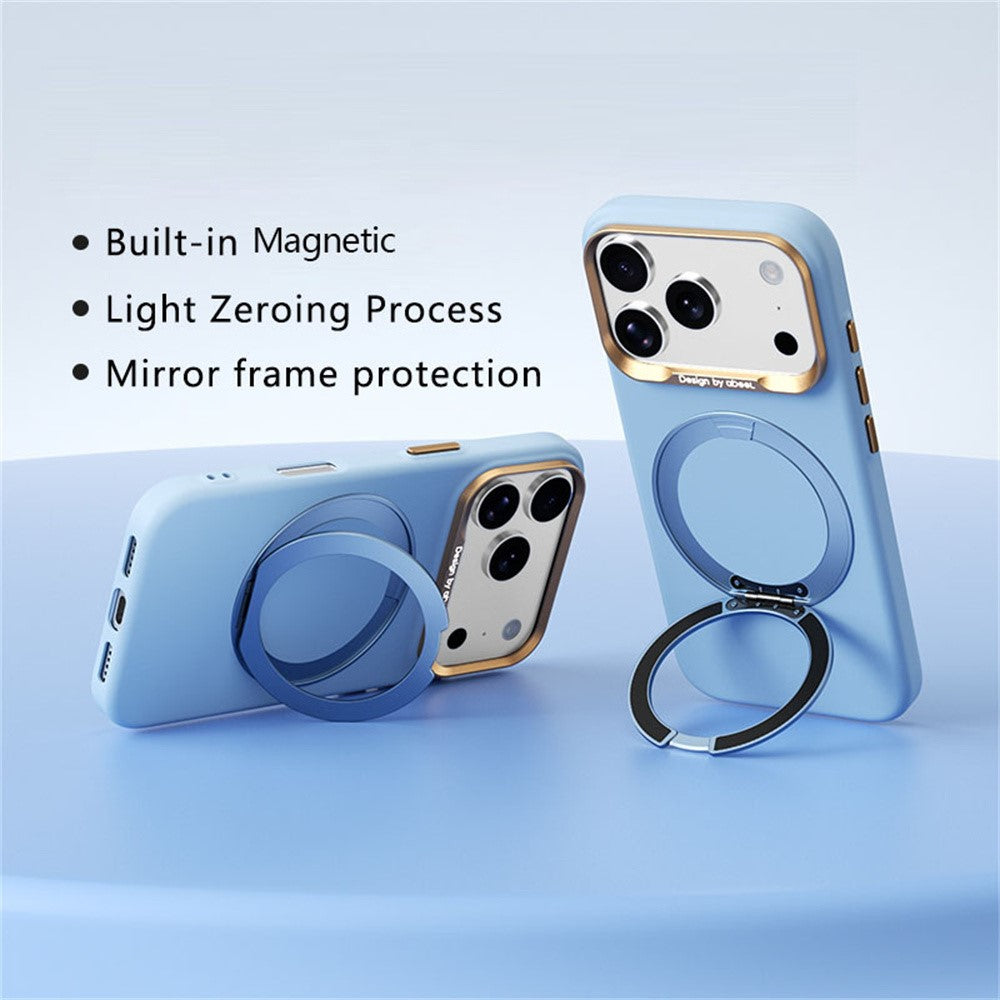 ABEEL For iPhone 17 Pro Max  /  18 Pro Max Magnetic Case Ring Kickstand Liquid Silicone Feel PC Phone Cover