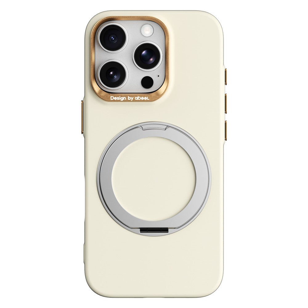 ABEEL For iPhone 16 Pro Magnetic Case Ring Kickstand Liquid Silicone Feel PC Phone Cover