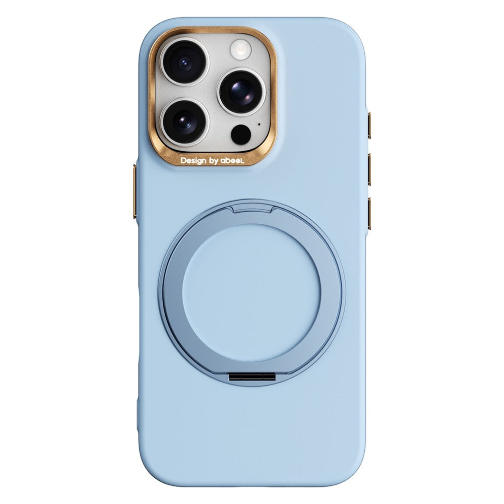 ABEEL For iPhone 16 Pro Max Magnetic Case Ring Kickstand Liquid Silicone Feel PC Phone Cover