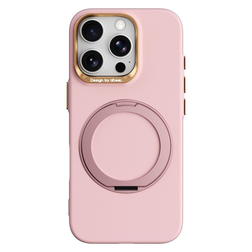 ABEEL For iPhone 16 Pro Max Magnetic Case Ring Kickstand Liquid Silicone Feel PC Phone Cover