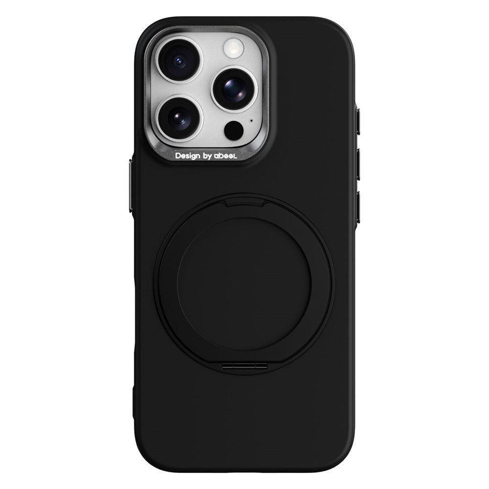 ABEEL For iPhone 16 Pro Max Magnetic Case Ring Kickstand Liquid Silicone Feel PC Phone Cover