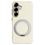 ABEEL For Samsung Galaxy S25 Magnetic Case Ring Kickstand Liquid Silicone Feel PC Phone Cover