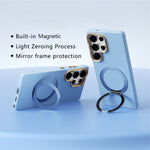 ABEEL For Samsung Galaxy S25 Ultra Magnetic Case Ring Kickstand Liquid Silicone Feel PC Phone Cover
