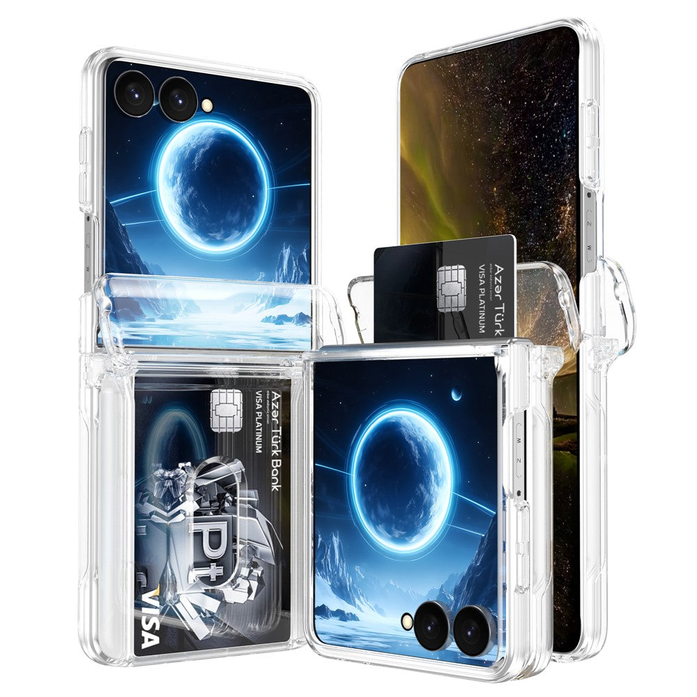 For Samsung Galaxy Z Flip8 Case Spring Hinge Protection Hard PC Phone Cover Built-in Card Slots
