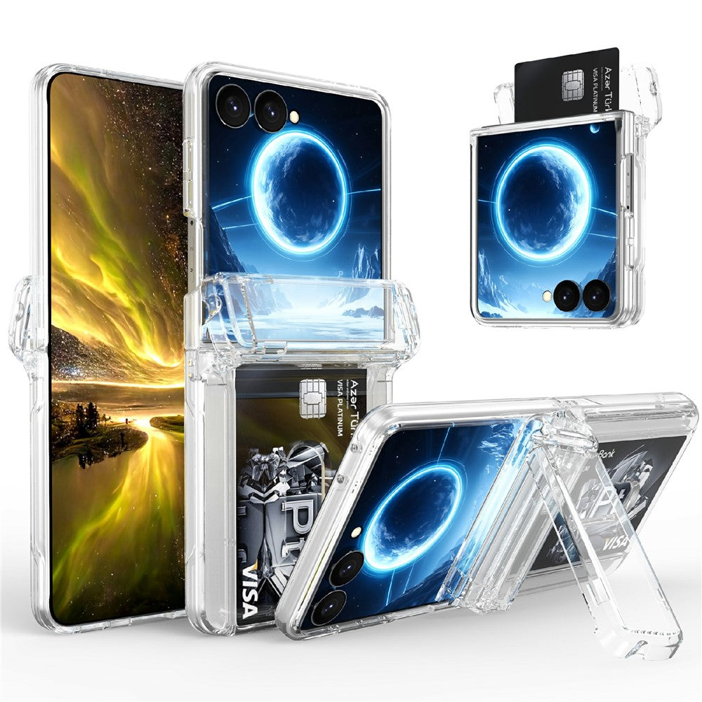 Samsung Galaxy Z Flip8-skal med gångjärnsstöd och hårt PC-mobilskal med kortplatser