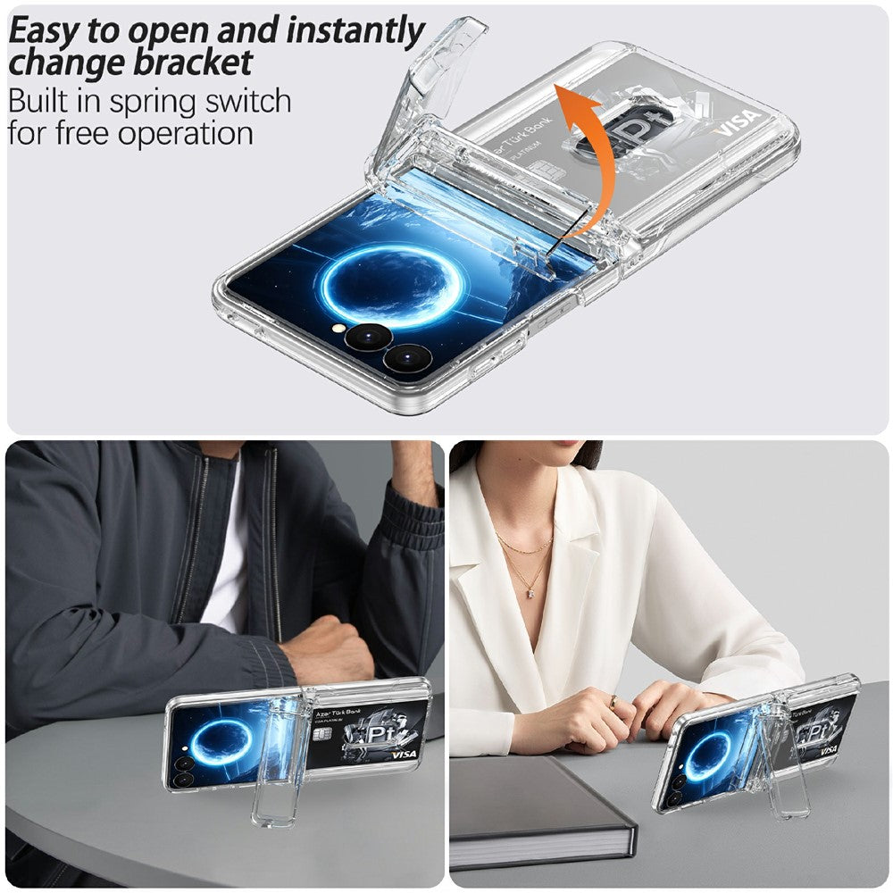 Samsung Galaxy Z Flip8-skal med gångjärnsstöd och hårt PC-mobilskal med kortplatser
