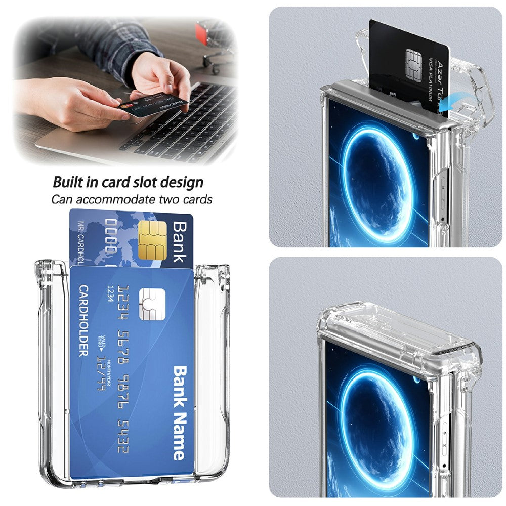 Samsung Galaxy Z Flip8-skal med gångjärnsstöd och hårt PC-mobilskal med kortplatser