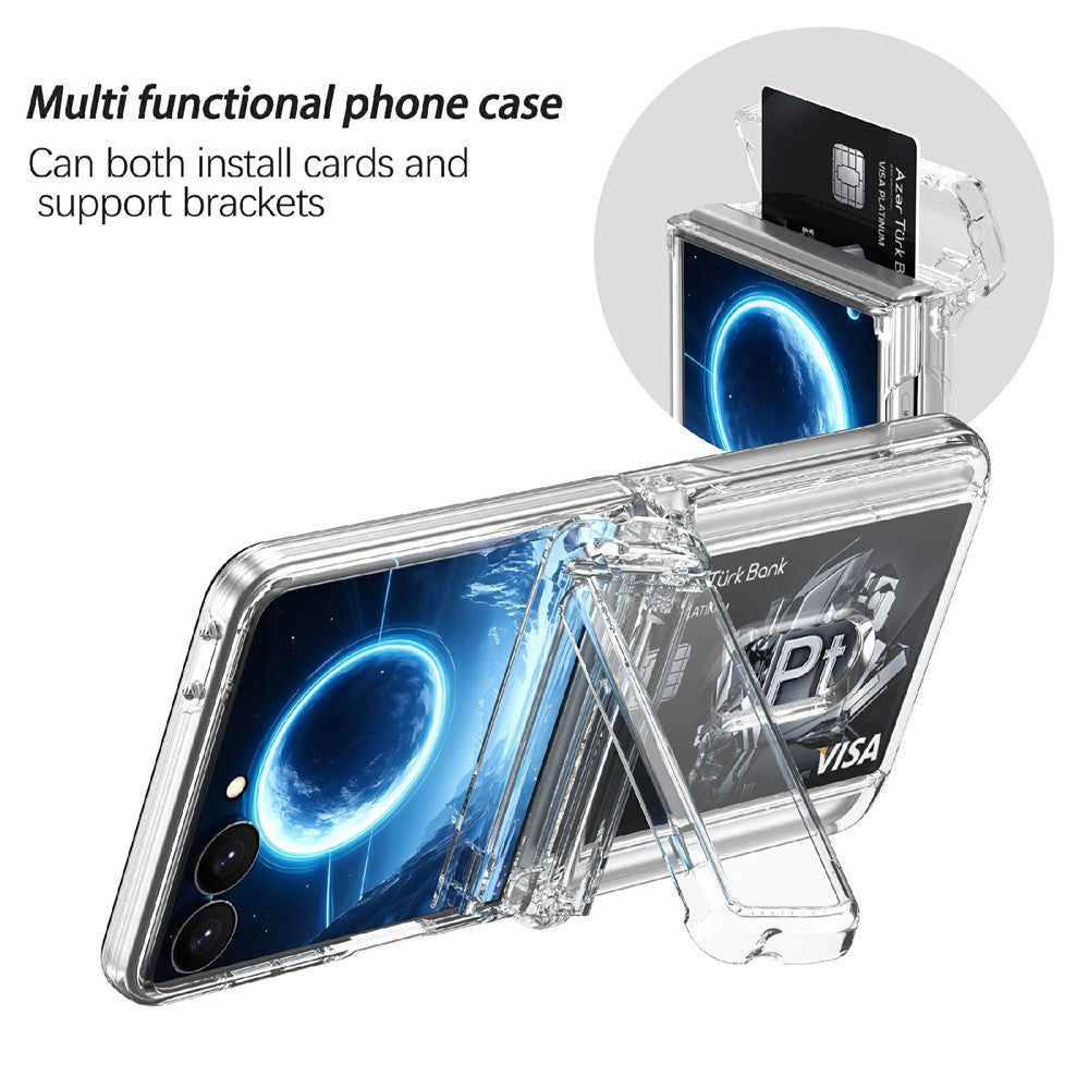 Samsung Galaxy Z Flip8-skal med gångjärnsstöd och hårt PC-mobilskal med kortplatser