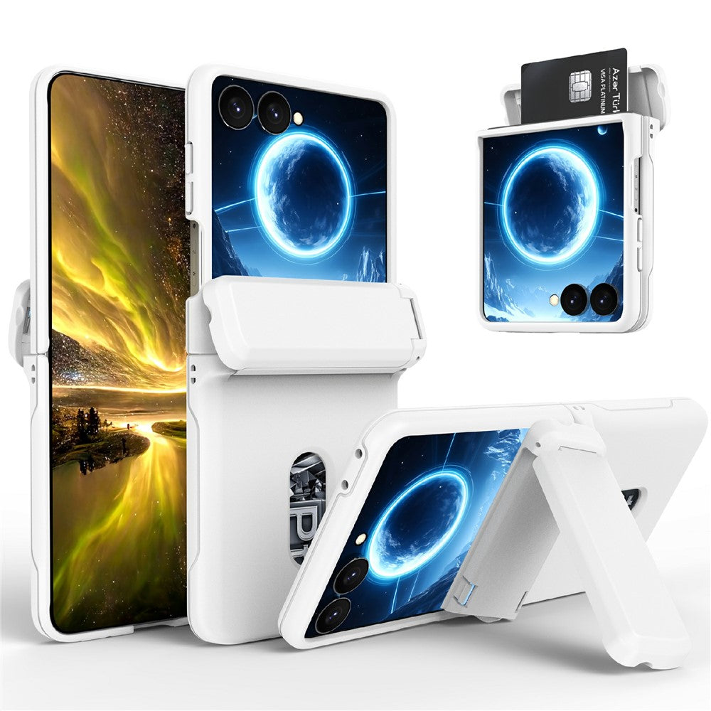 Samsung Galaxy Z Flip8-skal med gångjärnsstöd och hårt PC-mobilskal med kortplatser