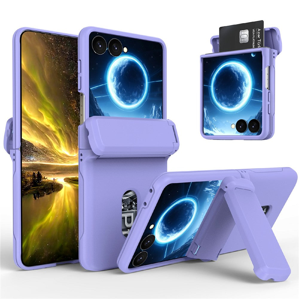 Samsung Galaxy Z Flip8-skal med gångjärnsstöd och hårt PC-mobilskal med kortplatser