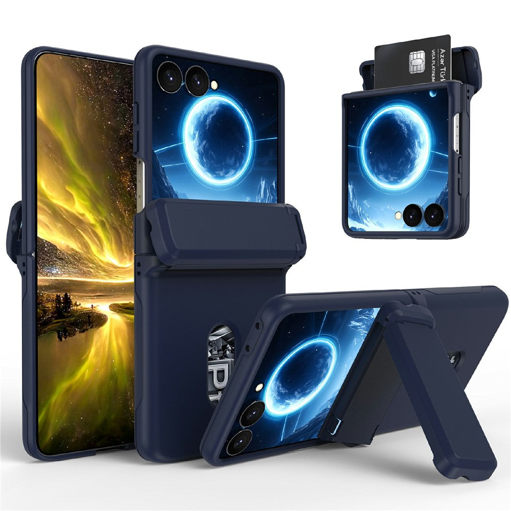 Samsung Galaxy Z Flip8-skal med gångjärnsstöd och hårt PC-mobilskal med kortplatser