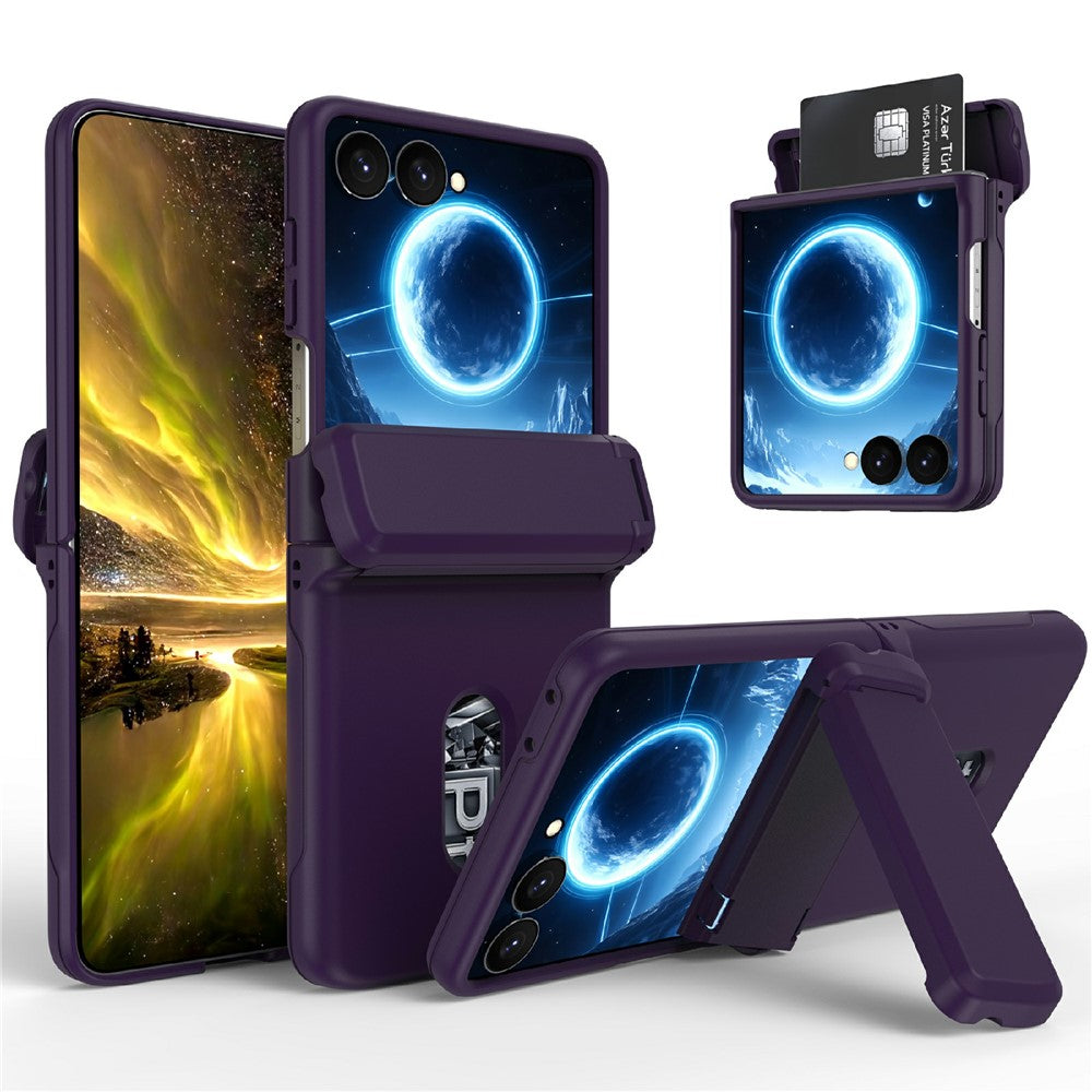 Samsung Galaxy Z Flip8-skal med gångjärnsstöd och hårt PC-mobilskal med kortplatser
