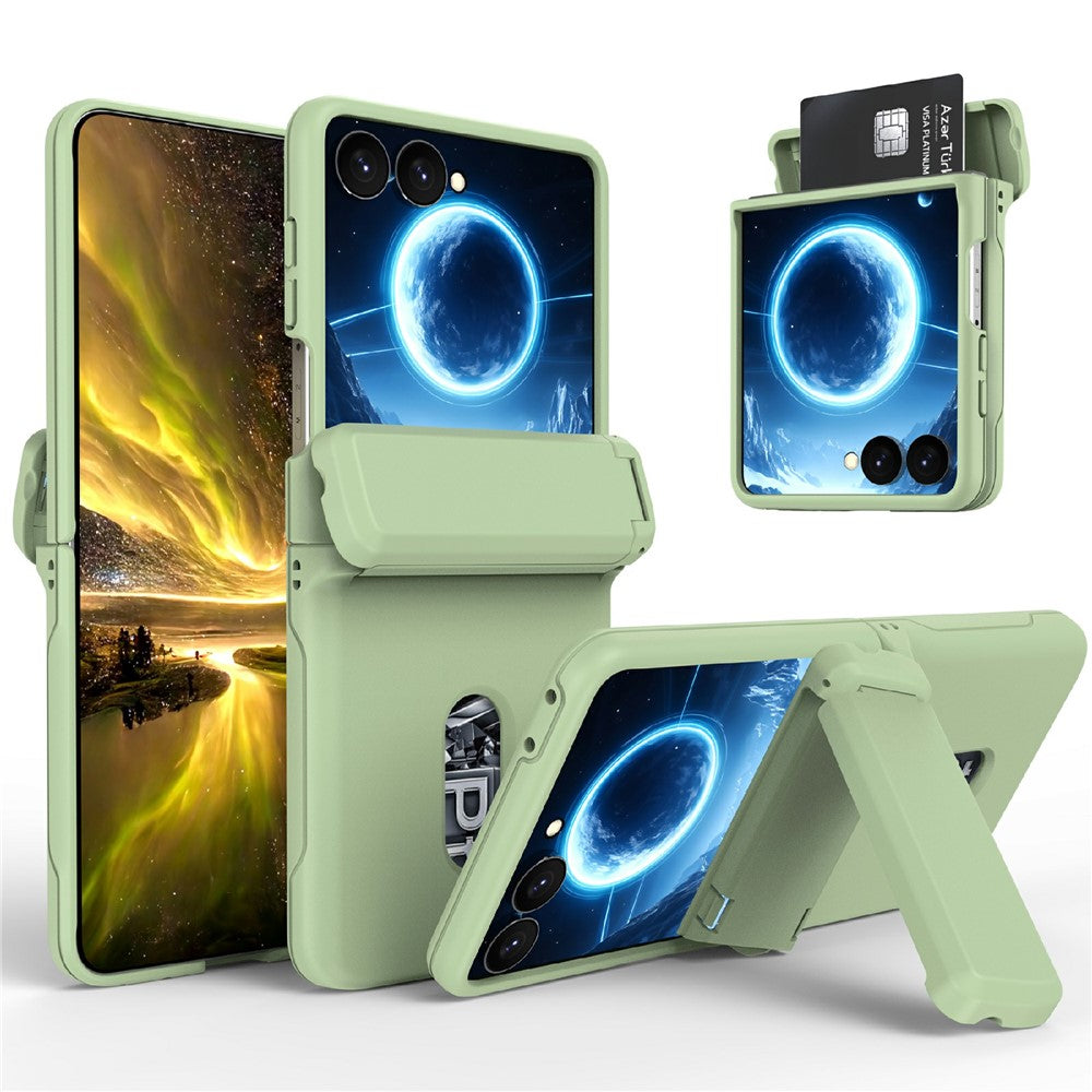 Samsung Galaxy Z Flip8-skal med gångjärnsstöd och hårt PC-mobilskal med kortplatser