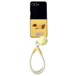 For Samsung Galaxy Z Flip8 Case Cute Dog Hinge Protection Litchi Texture Phone Cover with Wrist Strap