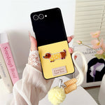 For Samsung Galaxy Z Flip8 Case Cute Dog Hinge Protection Litchi Texture Phone Cover with Wrist Strap